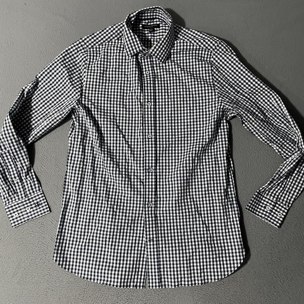 Banana Republic Shirt Adult Large Black White Check Slim Fit Button Up Mens